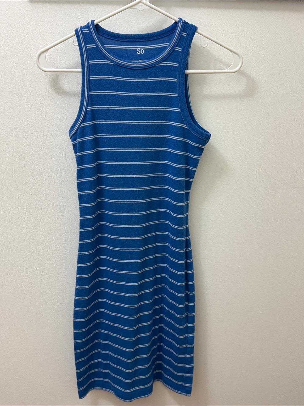 SO Blue Striped Ribbed Midi Tank Dress